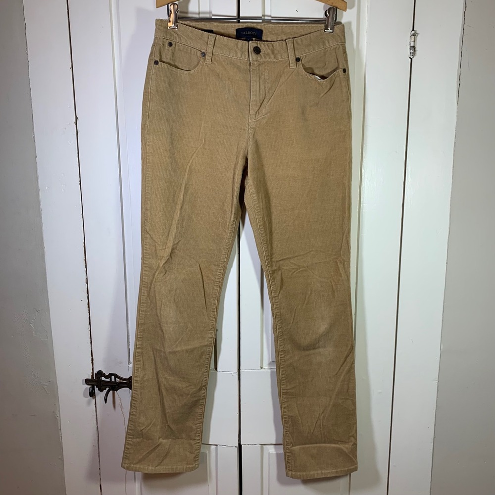 Talbots‎ Heritage Tan Corduroy Straight Leg Pants Womens 8 Khaki Stretch Cotton